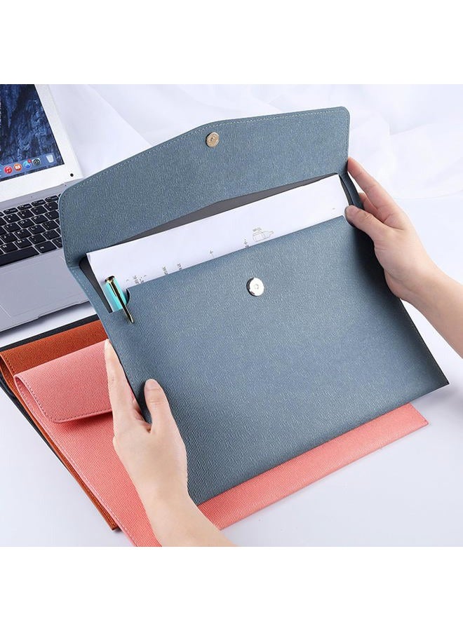 VANRA 1 Piece PU Leather Envelope File Folders A4 Paper Document Filing Envelope Document Organizer Leather Portfolio Folder Holder with Magnetic Closure (Blue) - Image 4