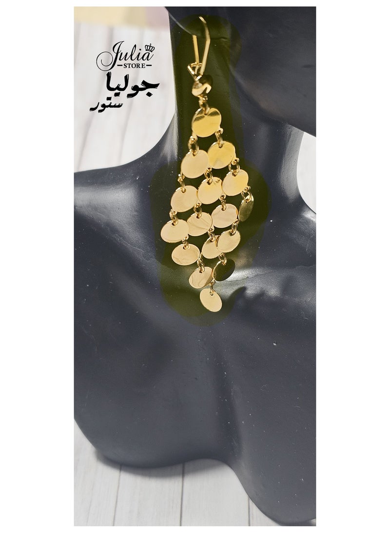 Julia Store 18K Gold Plated Sequin Metal Tassel Earrings Disc Chandelier for Women 18K Gold Plated Trendy Dainty Earrings Handmade Boho Super Lightweight Chandelier Dangle Drop Earring  - Image 2