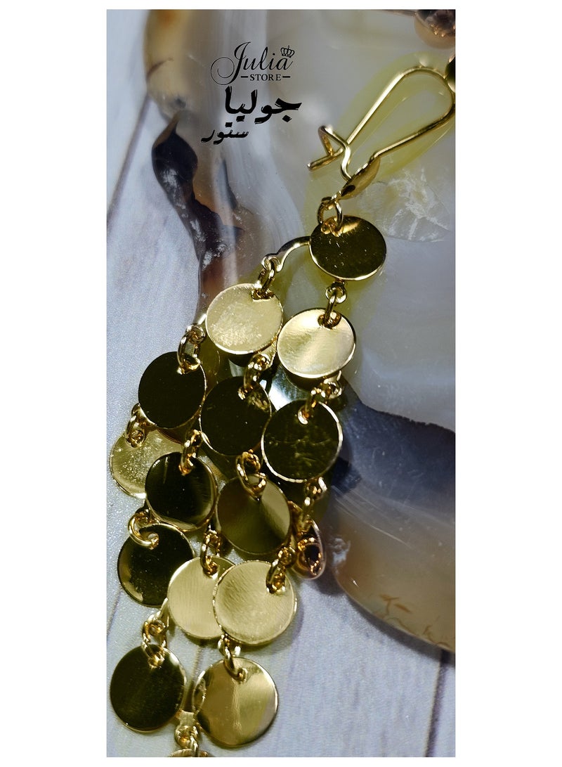 Julia Store 18K Gold Plated Sequin Metal Tassel Earrings Disc Chandelier for Women 18K Gold Plated Trendy Dainty Earrings Handmade Boho Super Lightweight Chandelier Dangle Drop Earring  - Image 4