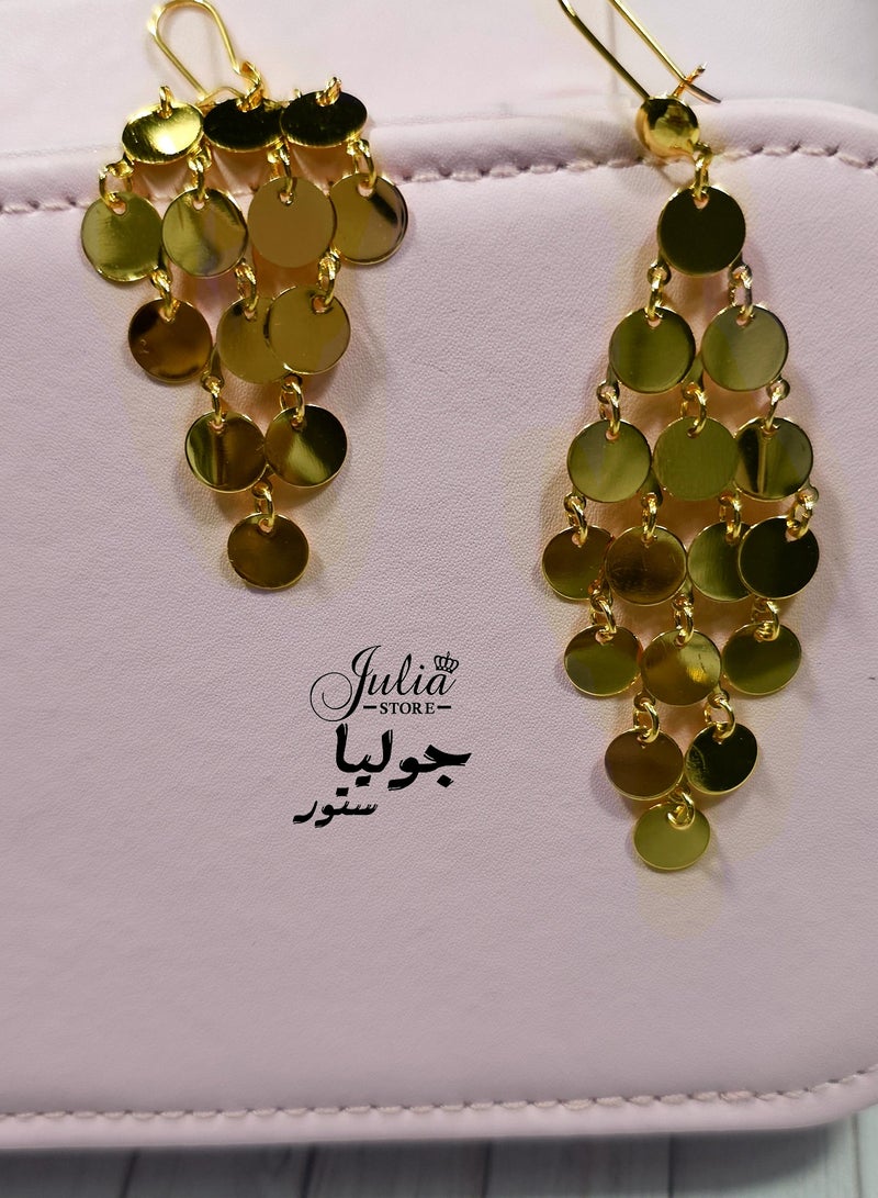 Julia Store 18K Gold Plated Sequin Metal Tassel Earrings Disc Chandelier for Women 18K Gold Plated Trendy Dainty Earrings Handmade Boho Super Lightweight Chandelier Dangle Drop Earring  - Image 5