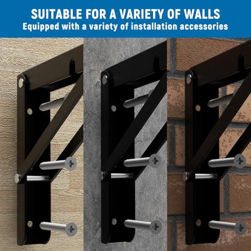 LEOPO 8 inch Folding Shelf Brackets-2 Pack Foldable Heavy Duty Triangle Collapsible Wall Mounted Brackets for Fold Down Table, Space Saving for Bench Table with Screws, Black - Image 5