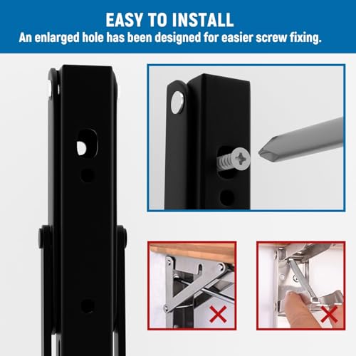 LEOPO 8 inch Folding Shelf Brackets-2 Pack Foldable Heavy Duty Triangle Collapsible Wall Mounted Brackets for Fold Down Table, Space Saving for Bench Table with Screws, Black - Image 3