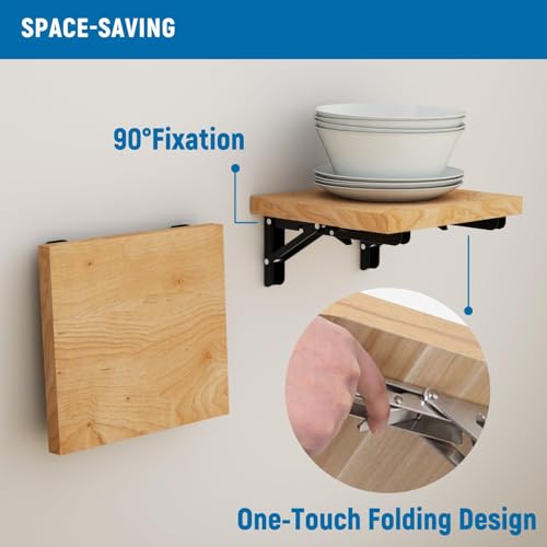 LEOPO 8 inch Folding Shelf Brackets-2 Pack Foldable Heavy Duty Triangle Collapsible Wall Mounted Brackets for Fold Down Table, Space Saving for Bench Table with Screws, Black - Image 4