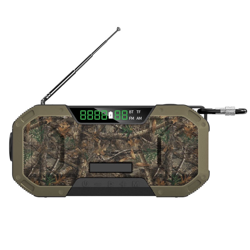 Portable Hand Crank Radio: 5000mAh Battery, 30 Hours Playtime, Camouflage Green - Solar & Crank Charging, Emergency BT Speaker for Outdoor Adventures, Emergency Preparedness, Daily Music Playback - Image 1