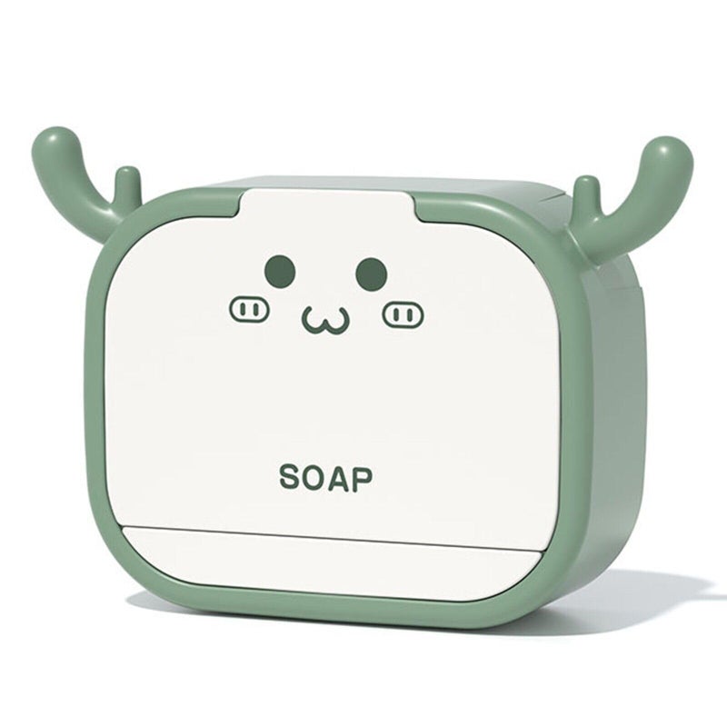 GLIVE (LABEL) GLIVE (LABEL) Flip-Top Cartoon Antler Soap Box, No Holes to Install, Bathroom Laundry Soap Box, Bathroom Cartoon Antler Hook Wall Soap Box, Bathroom Soap Storage Box  - Image 1