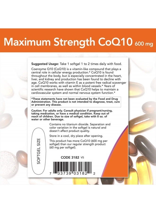 now مكملات، CoQ10 600 ملغ، قوة قصوى مع فيتامين E وليسيثين، 60 كبسولة لينة - Image 3