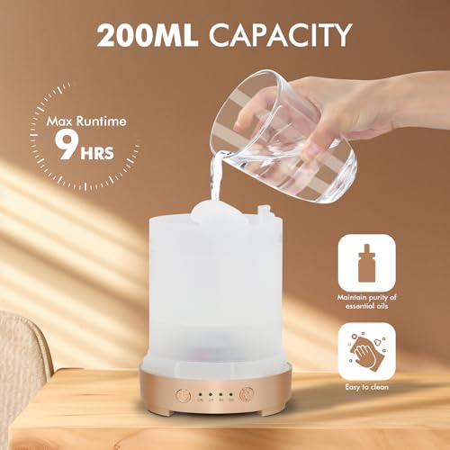 EQUSUPRO Essential Oil Diffuser for Home 200ml Aromatherapy Diffuser for Essential Oils with 4 Timer 7 Color LED Lights Waterless Auto ShutOff for Home Office Dcor Gifts for Women - Image 3