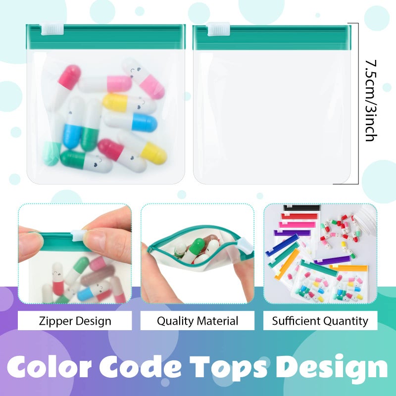 Sherr 35 Pcs Pill Pouch Bags Zippered Pill Pouch Set Reusable Translucent Medicine Organizer Self Sealing Medicine Organizer Travel Plastic Bags with Slide Lock for Storage(Classic,Classic Colors) - Image 2