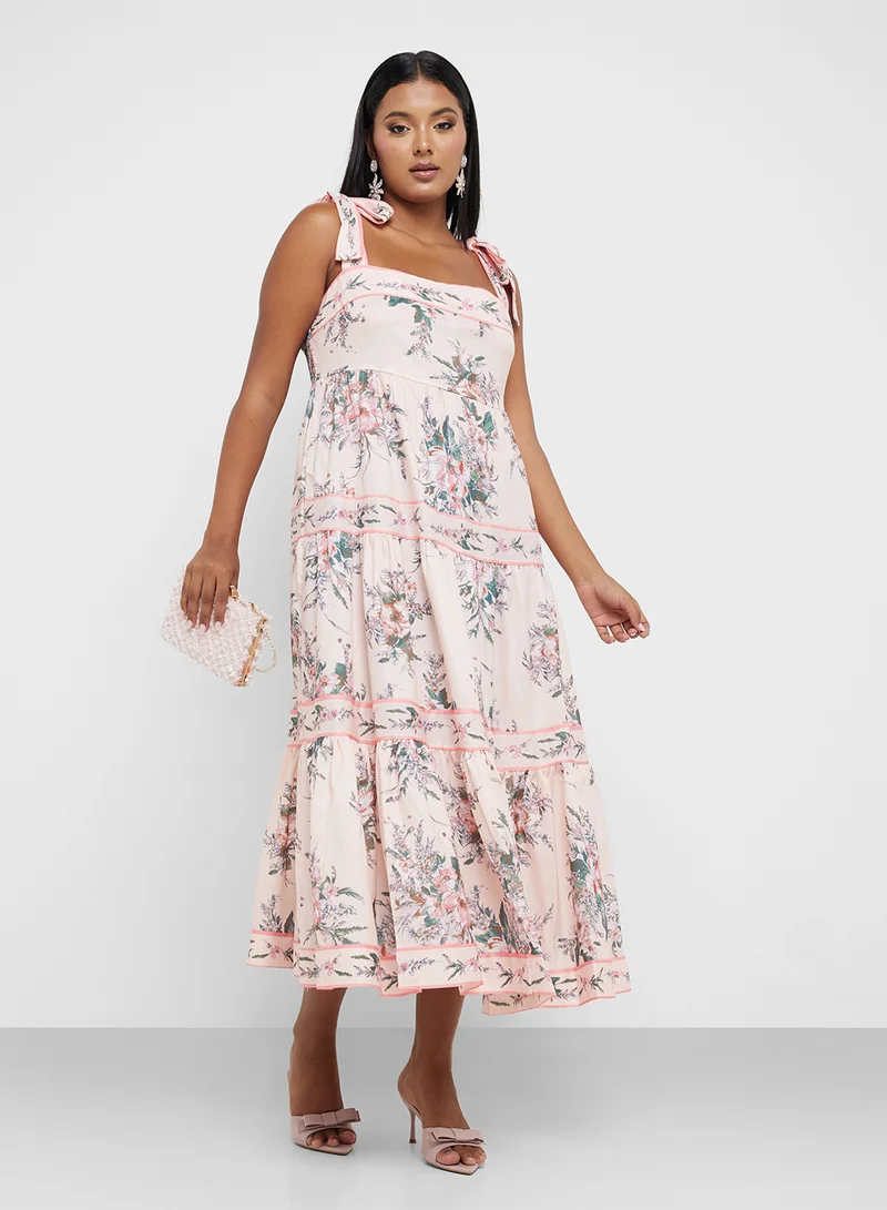 Khizana Floral Tiered Midi Dress