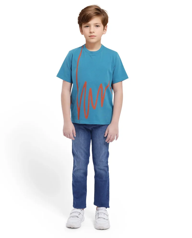 Rare Ones Rare Ones Kids Ezon Turq Cotton Short Sleeve Crew Neck Graphic Signature Print T-Shirt