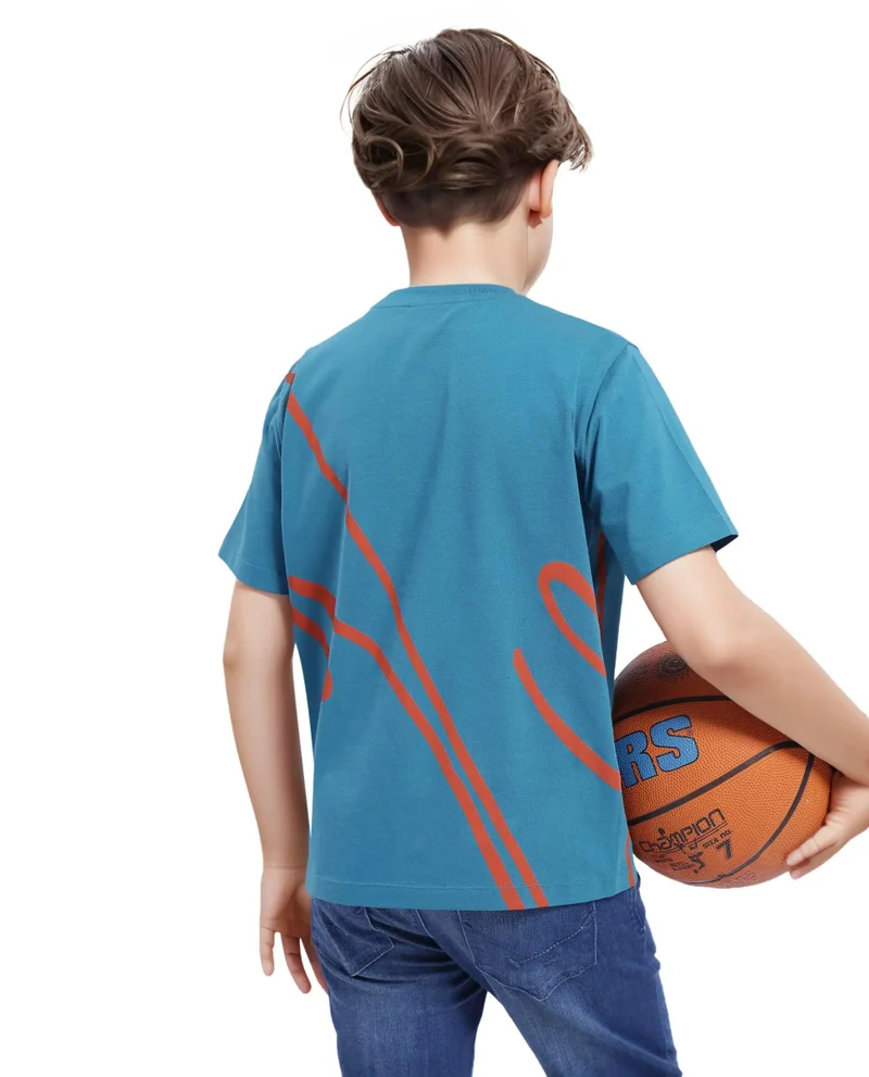 Rare Ones Rare Ones Kids Ezon Turq Cotton Short Sleeve Crew Neck Graphic Signature Print T-Shirt
