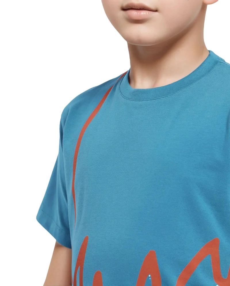Rare Ones Rare Ones Kids Ezon Turq Cotton Short Sleeve Crew Neck Graphic Signature Print T-Shirt