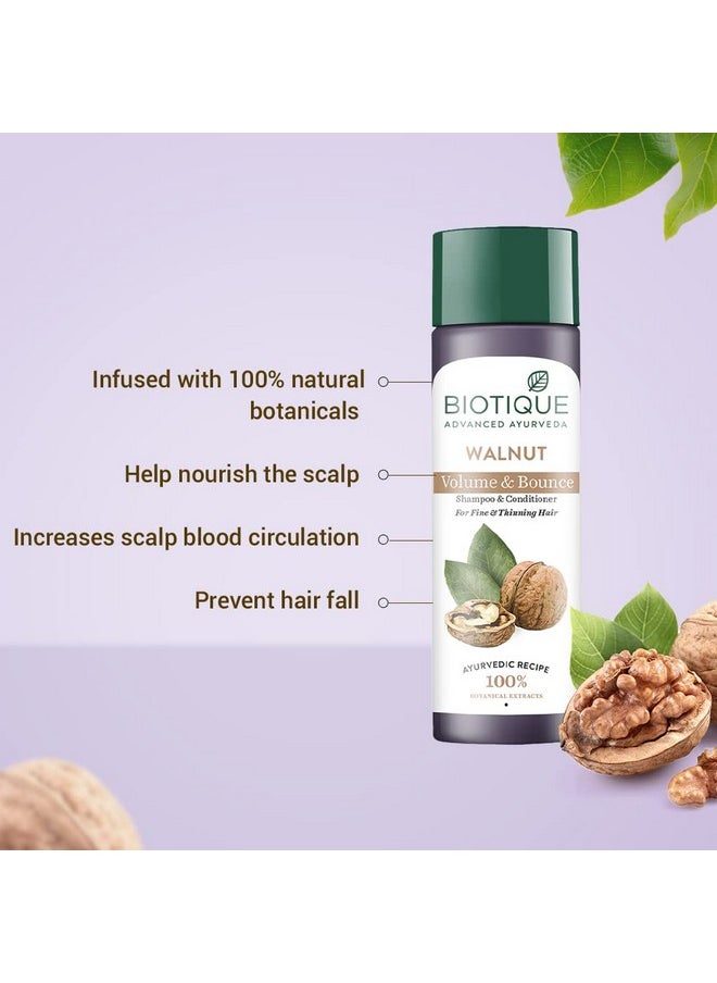 Biotique - Walnut Bark Volumizing Shampoo For Fine & Thinning Hair 190 Ml/ 6.42 Oz. I Makes Hair Healthy Silky Shiny And Pure Natural Black I Musk Root Soap Nut And Black Malya Flowers - Image 1