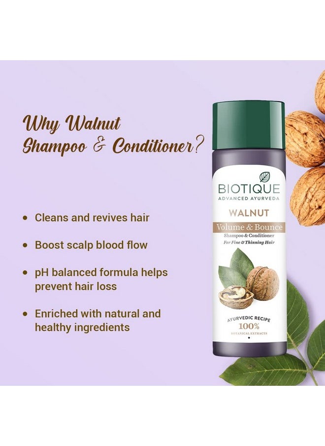 Biotique - Walnut Bark Volumizing Shampoo For Fine & Thinning Hair 190 Ml/ 6.42 Oz. I Makes Hair Healthy Silky Shiny And Pure Natural Black I Musk Root Soap Nut And Black Malya Flowers - Image 1