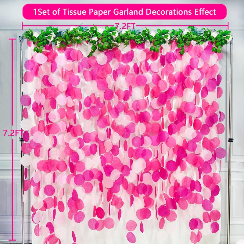 pinkblume 205Ft Hot Pink Party Decorations Big Circle Dots Backdrop Garland Rose Pink Tissue Paper Polka Dots Hanging Curtain Streamer for Birthday Bachelorette Engagement Wedding Bridal Shower Party Supplies - Image 3