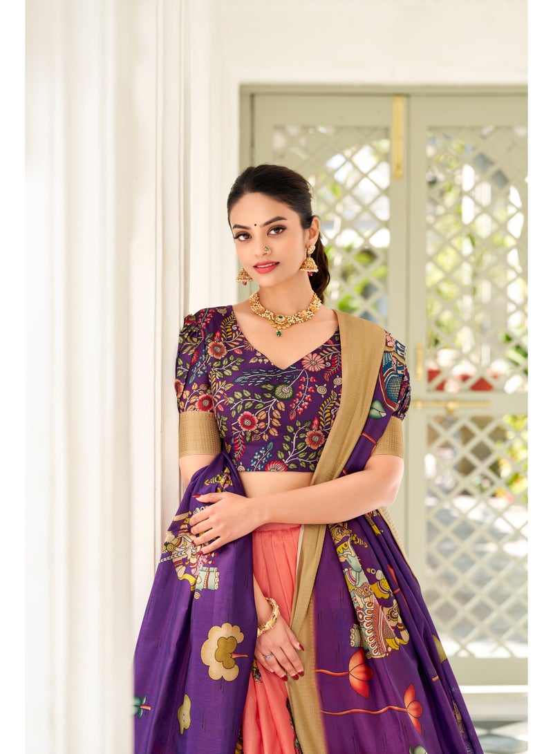 Super Asian Dola Silk Kalamkari Lehenga Choli Set – Weaving Border & Tassel Dupatta | Traditional Elegance in Every Thread  - Image 3