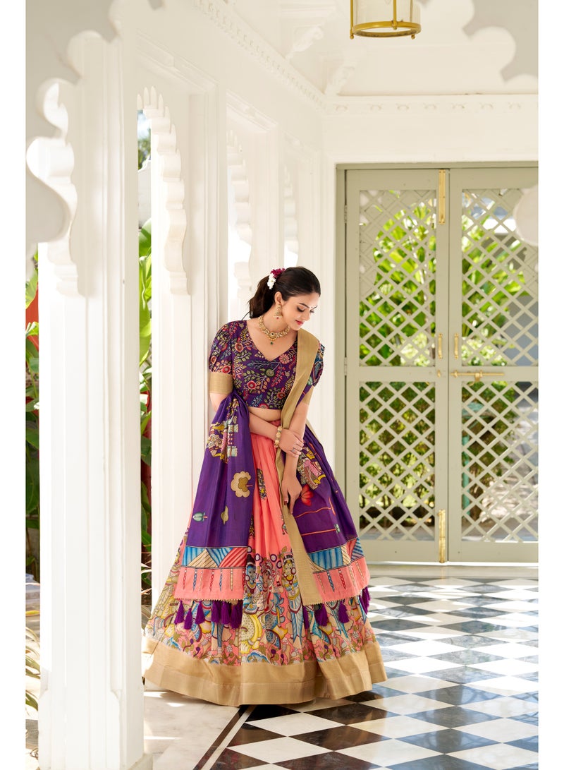 Super Asian Dola Silk Kalamkari Lehenga Choli Set – Weaving Border & Tassel Dupatta | Traditional Elegance in Every Thread  - Image 5