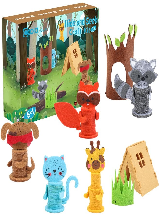 Coola Animal Hide & Seek Craft Kit - 8Pcs Preschool Beginner's DIY Toy Set for Kids Ages 3-6, Includes Cat, Dog, Giraffe, Raccoon, for Boys & Girls 4-8 Years - Image 1