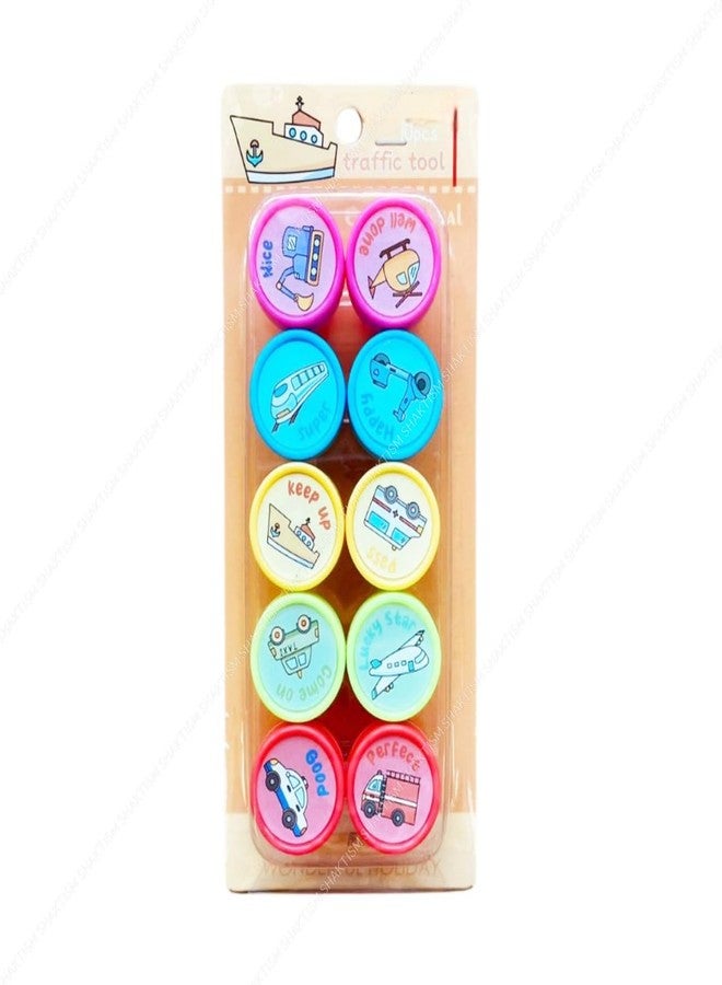 SHAKTISM Smiley Stamp for Kids Set of Emoji Smiley Design Face Stamps for School Craft Pencil Tops Gift for Teacher & Students -10 Pcs Set (Veicles_Stamp_10Pc)