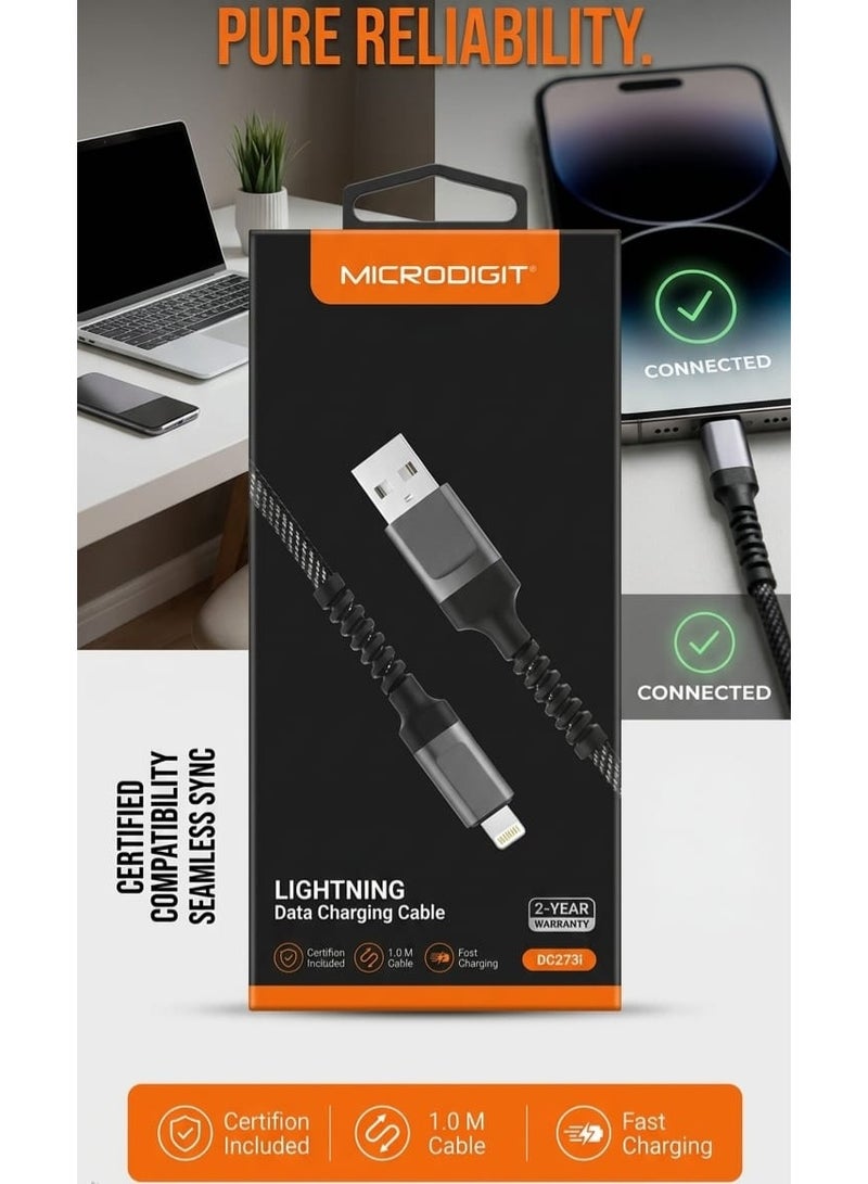 Micro Digit MICRODIGIT "Armored" Lightning Charging and Data Transfer Cable - Unbreakable Military Braided Design - 1 Meter Length with Fast Charging Support - Image 2