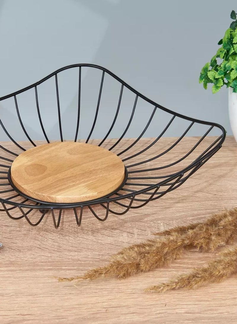 سلة فواكة وخضروات مربعة معدن بقعدة خشب (اسود)  - Image 3