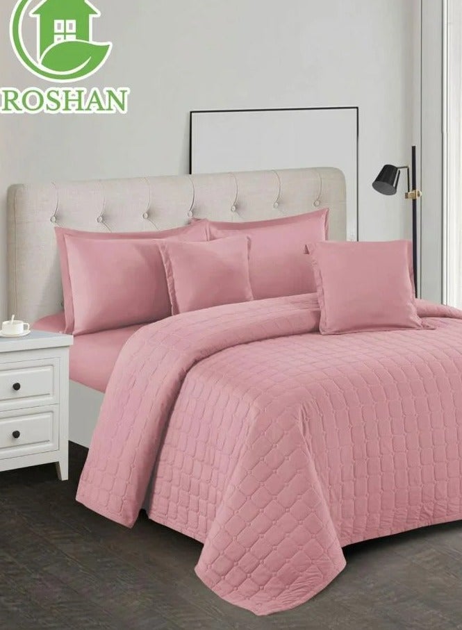 روشن طقم لحاف سادة نفرين – 6 قطع – لحاف 250×230 سم – شرشف كامل 200×200+30 سم - Image 2