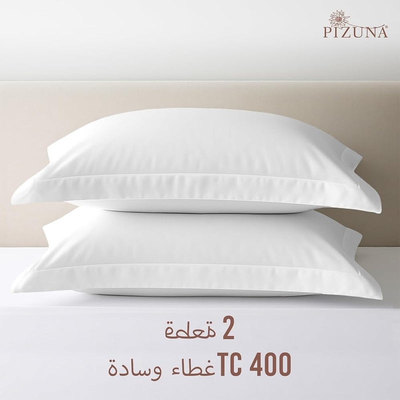 بيزونا أغطية وسائد من القطن بنسبة 100%، مقاس كينج سايز، بأبعاد 50×90 سم، لون أبيض، وعدد خيوط 400 - Image 3