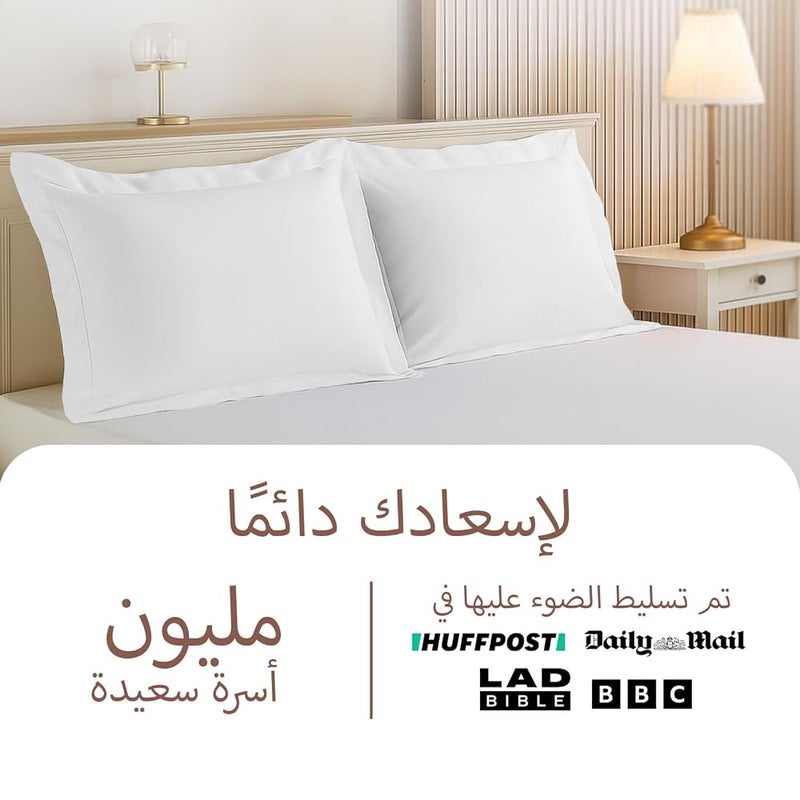 بيزونا أغطية وسائد من القطن بنسبة 100%، مقاس كينج سايز، بأبعاد 50×90 سم، لون أبيض، وعدد خيوط 400 - Image 2