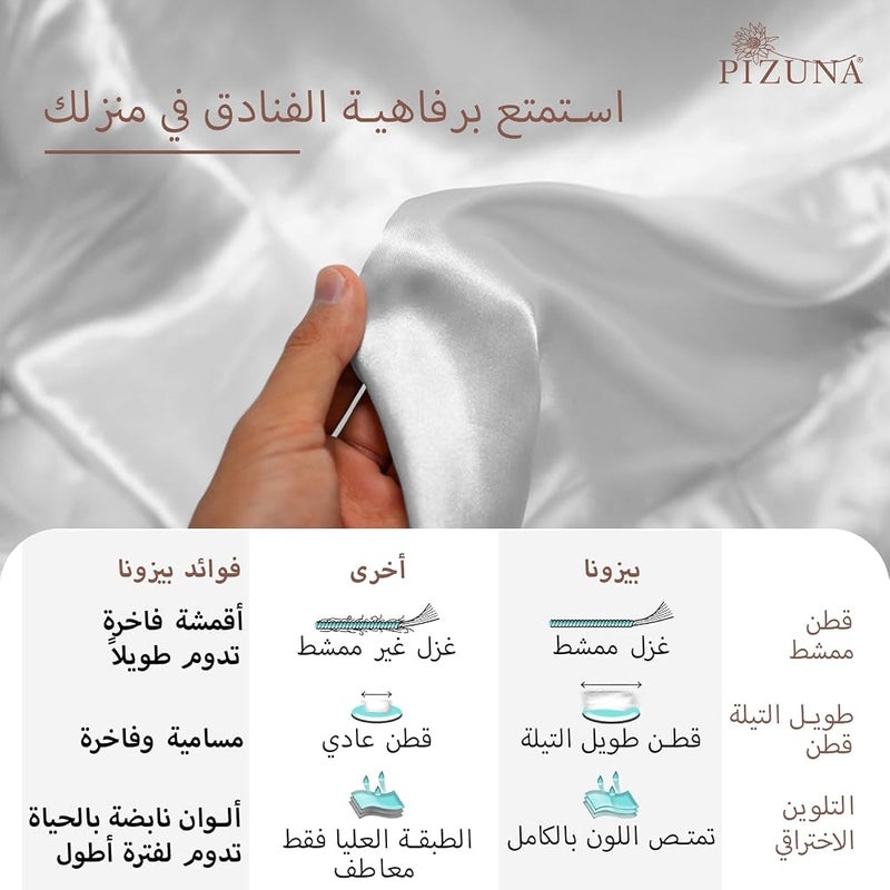بيزونا أغطية وسائد من القطن بنسبة 100%، مقاس كينج سايز، بأبعاد 50×90 سم، لون أبيض، وعدد خيوط 400 - Image 5