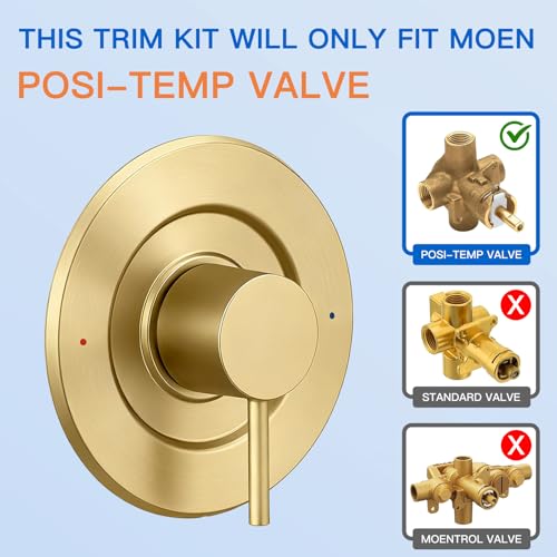 ZXFENG T2191BL Shower and Tub Trim Kit, Pressure Balancing Modern Tub and Shower Trim Kit,Compatible with Moen Valve, Featuring Bathroom Shower Lever Handle for Temperature Adjustment (Brushed Gold) - Image 2