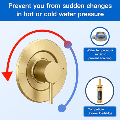 ZXFENG T2191BL Shower and Tub Trim Kit, Pressure Balancing Modern Tub and Shower Trim Kit,Compatible with Moen Valve, Featuring Bathroom Shower Lever Handle for Temperature Adjustment (Brushed Gold) - Image 3