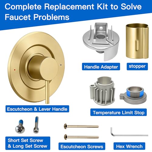 ZXFENG T2191BL Shower and Tub Trim Kit, Pressure Balancing Modern Tub and Shower Trim Kit,Compatible with Moen Valve, Featuring Bathroom Shower Lever Handle for Temperature Adjustment (Brushed Gold) - Image 5