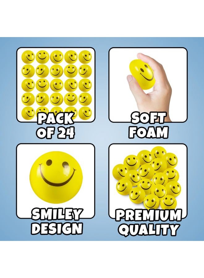 Bedwina Smile Face Stress Balls (Bulk Pack of 24) for Kids and Adults, 2 Inch Yellow Fun Happy Face Squeeze Balls for Anxiety Relief, Hand Therapy or Sensory Fidget Toy - Image 2