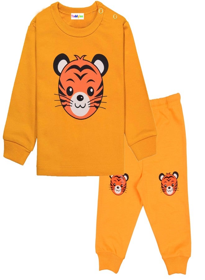 Toddylon طقم ملابس الأطفال توديلون ملابس الأطفال حديثي الولادة للأولاد والبنات قميص قطن وبنطال نوم | تي شيرت وبنطلون | سويت شيرت وبنطال رياضي | هدايا عيد الميلاد (أصفر، 12-18 شهر)  - Image 1