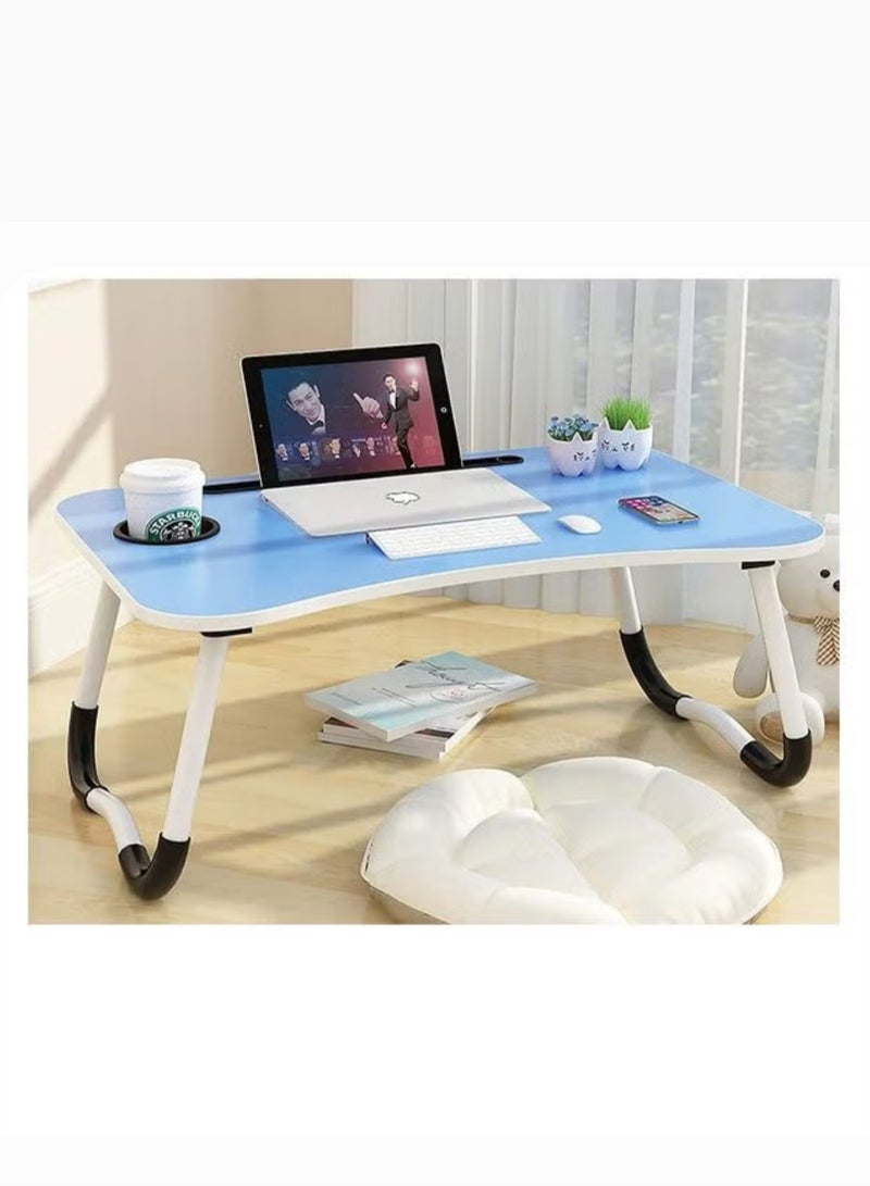 Portable Folding Laptop Table With iPad And Cup Holder Blue 28x60x40cm - Image 1