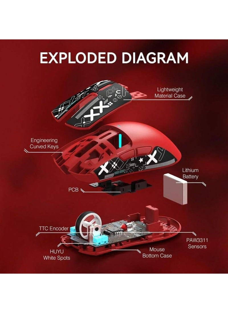 Lightweight Wireless Gaming Mouse, 63g, PixArt PAW3311 Gaming Sensor,  BT/2.4G Wireless/Wired with Magnetic Charging Dock And Tape For Better Grip, Attack Shark X11