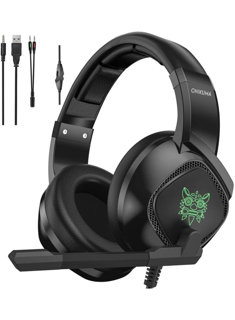onikuma Wired Gaming Headset Over Ear Headphones Noise Canceling E-Sport Earphone with Mic LED Lights Volume Control Mute Mic for PC Laptop PS4 Smart Phone - Image 1