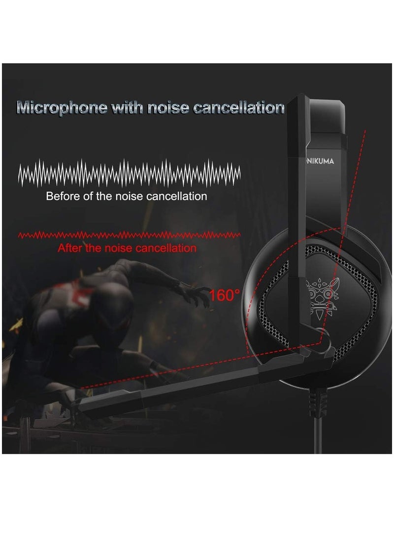 onikuma Wired Gaming Headset Over Ear Headphones Noise Canceling E-Sport Earphone with Mic LED Lights Volume Control Mute Mic for PC Laptop PS4 Smart Phone - Image 4
