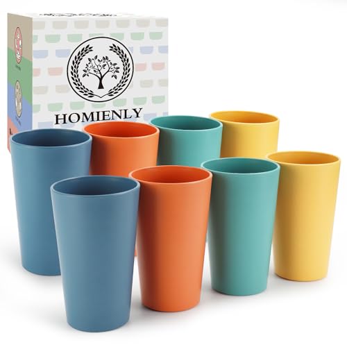 Homienly Wheat Straw Cups Plastic Cups Unbreakable Drinking Cup Reusable Dishwasher Safe Water Glasses Plastic Stackable Water Tumblers in Multi color(20 OZ 8 PCS) - Image 1