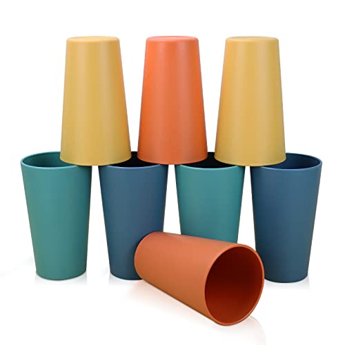 Homienly Wheat Straw Cups Plastic Cups Unbreakable Drinking Cup Reusable Dishwasher Safe Water Glasses Plastic Stackable Water Tumblers in Multi color(20 OZ 8 PCS) - Image 5