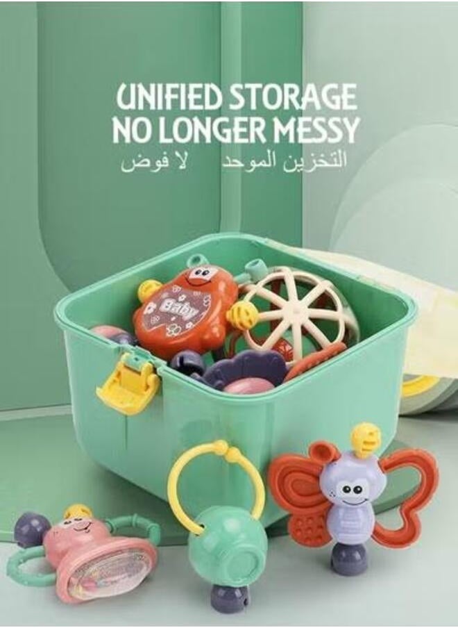 XiuWoo Set of 10 Baby Rattle Teething Toys Newborn Sensory Toys Teether Rattle Toys Set Shaker Grab and Spin Early Educational Toys for Toddler with Storage Box  - Image 1