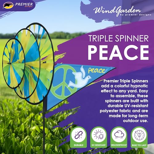 Premier Kites Triple Spinner Peace – Eye-Catching Garden Spinner with Colorful Triple Wheels, Durable Weather-Resistant Fabric, Easy Assembly, Outdoor Décor for Patios, Lawns, Gardens & Yards - Image 2