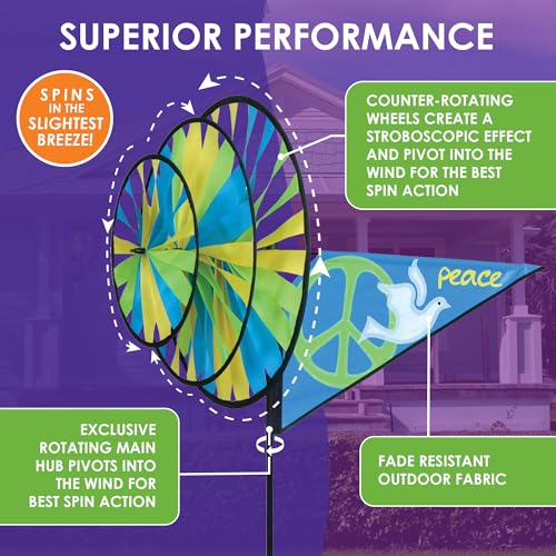 Premier Kites Triple Spinner Peace – Eye-Catching Garden Spinner with Colorful Triple Wheels, Durable Weather-Resistant Fabric, Easy Assembly, Outdoor Décor for Patios, Lawns, Gardens & Yards - Image 4