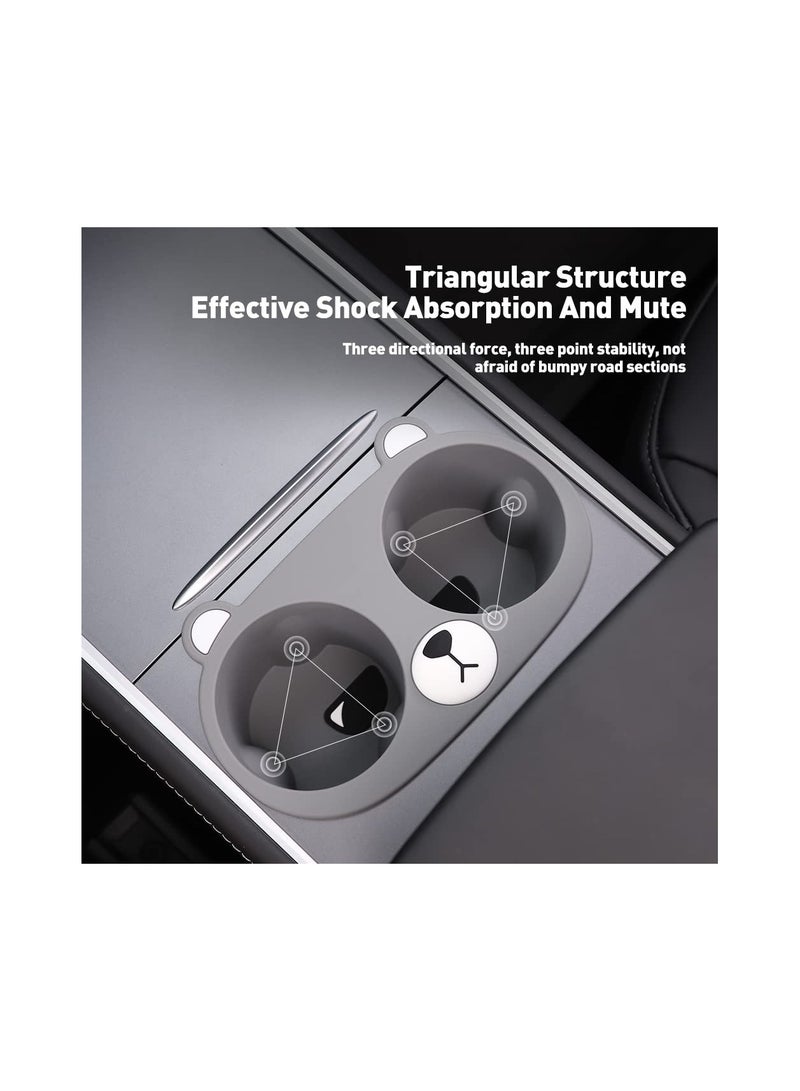 Silicone Cup Holder Stabilizer for Tesla Model Y/3 - Grey Little Bear Design, Shockproof Slip Limiter for Center Console, Perfect Water Cup Clip Accessory (1 Pack) - Image 4