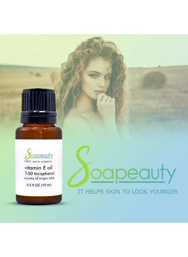 Soapeauty زيت فيتامين E توكوفيرول T-50 | 100% نقي وطبيعي | للبشرة، الوجه، الجسم، الأظافر، الندوب، البقع الداكنة، مضاد للشيخوخة، إصلاح | مرطب متعدد الاستخدامات 0.5 أونصة سائلة - Image 2