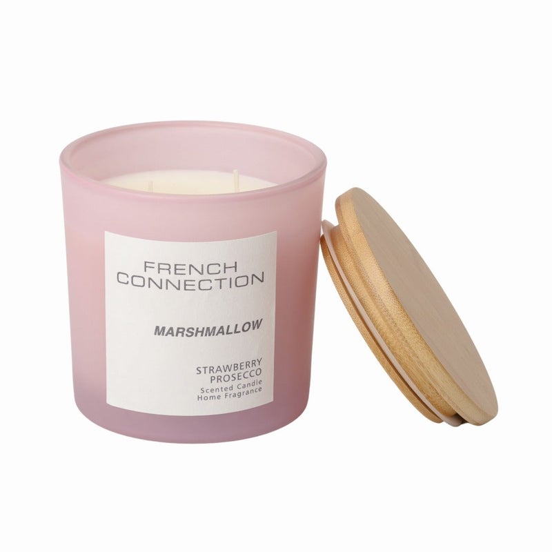 French Connection شمعة جرة معطرة بالفراولة بروسيكو - 322غ، شمع زبدة الشيا، بشمعتين مع غطاء خشبي | مدة الاحتراق - 42 ساعة | مجموعة باستيل | مثالية للهدايا، ديكور المنزل، الحفلات وعطر الغرف | مثالية لديكور غرفة المعيشة والمكتب - Image 2