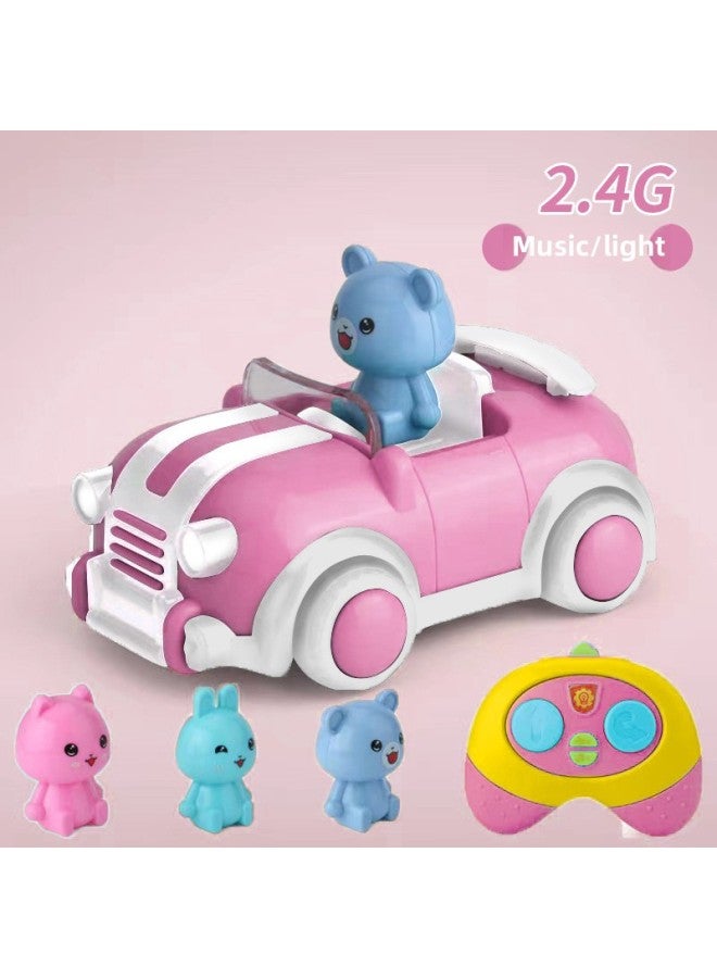 Hot For 2.4g Cartoon Remote Control Car Children's Toys Sound And Light Music Cute Convertible Gift Box Fun Press-Color:2.4g Cartoon Remote Control Toy Car (pink-window Gift Box) - Image 1