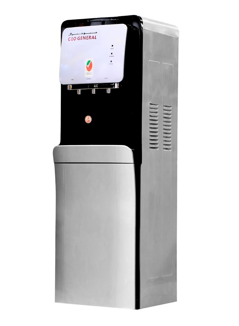 GEO GENERAL GSM-315LB Top Loading Water Dispenser, 3 Taps, Hot and Cold, 5L/h Hot, 2L/h Cold, 550W Heating, 90W Cooling, 640W Total, Black+Silver - Image 1