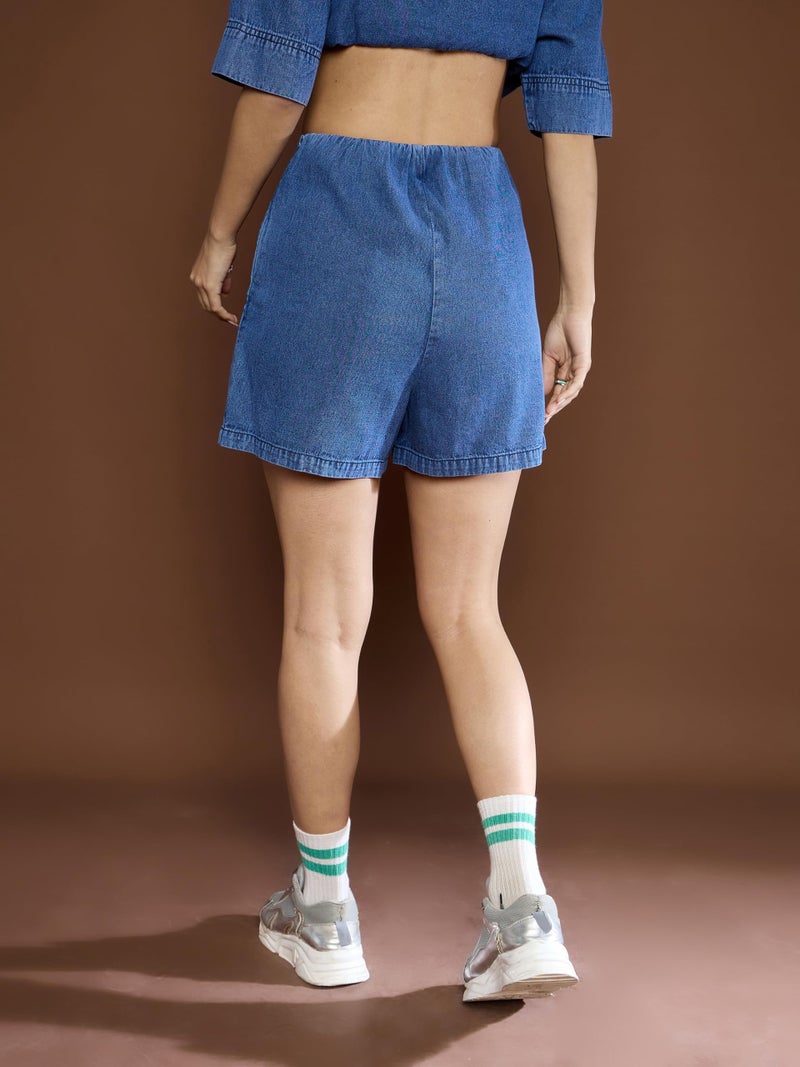 SASSAFRAS Blue Denim Front Slit Skorts - Image 5