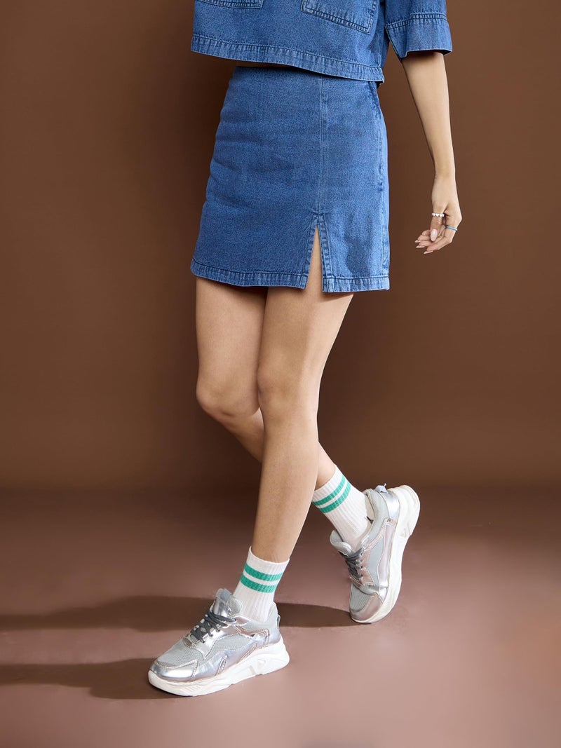 SASSAFRAS Blue Denim Front Slit Skorts - Image 3